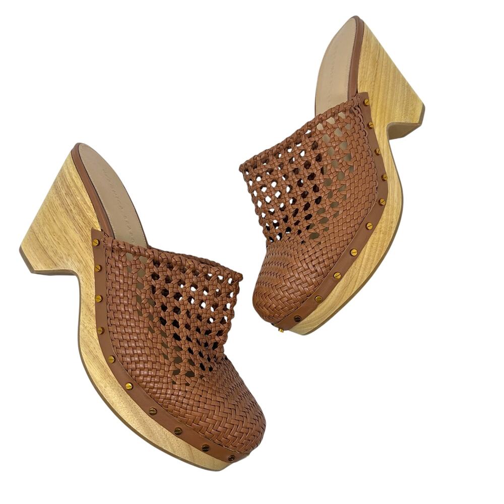 Veronica Beard Hardie‎ Woven Leather Clogs Braided Cognac Brown Tan Size 12